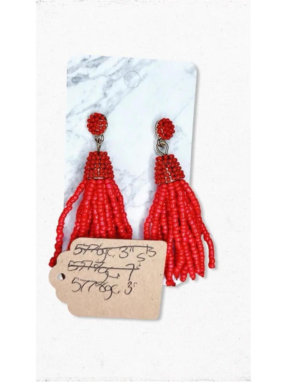 5778gc. Red Tassel Earrings - Picture 5 of 5